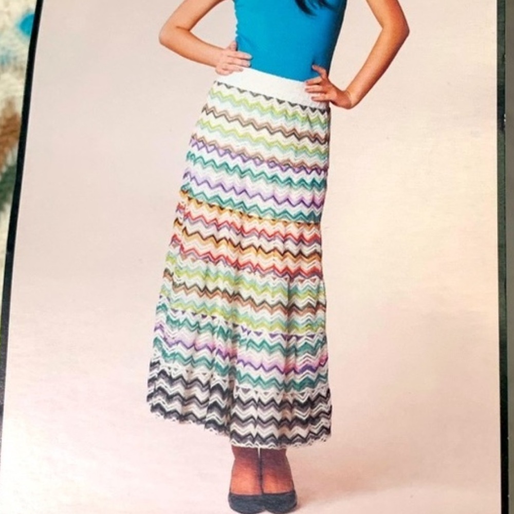 Lapis Black and White Chevron Maxi Skirt crochet tiered xl - Picture 2 of 13